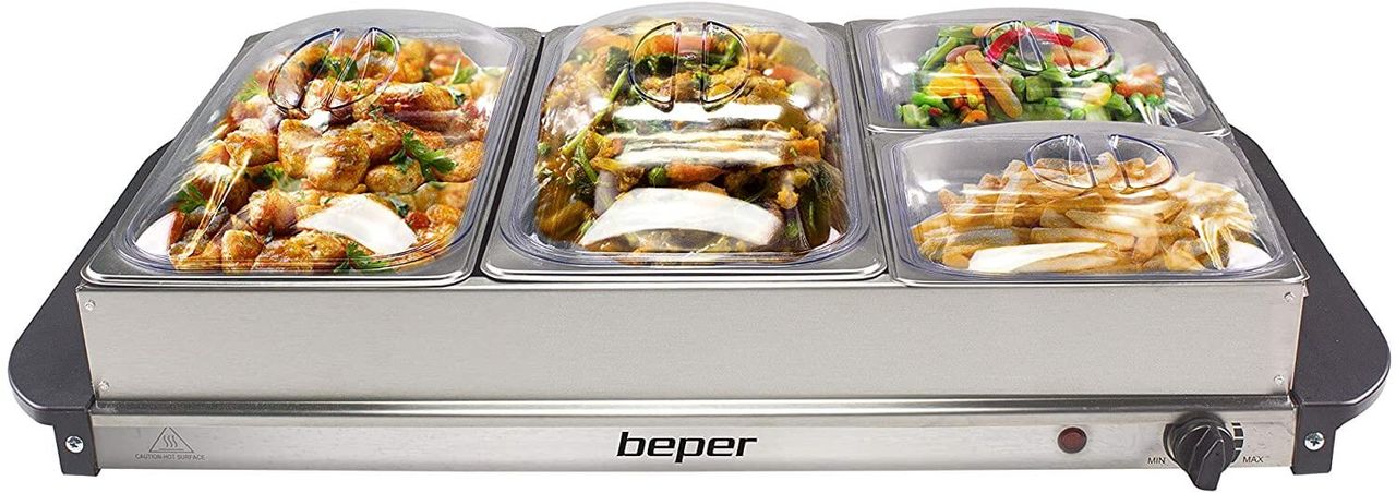 beper BEPER P101TEM001 Buffetwärmer aus Stahl/Kunststoff Grau metallic Essenswärmer Warmhalter Chafing Dish