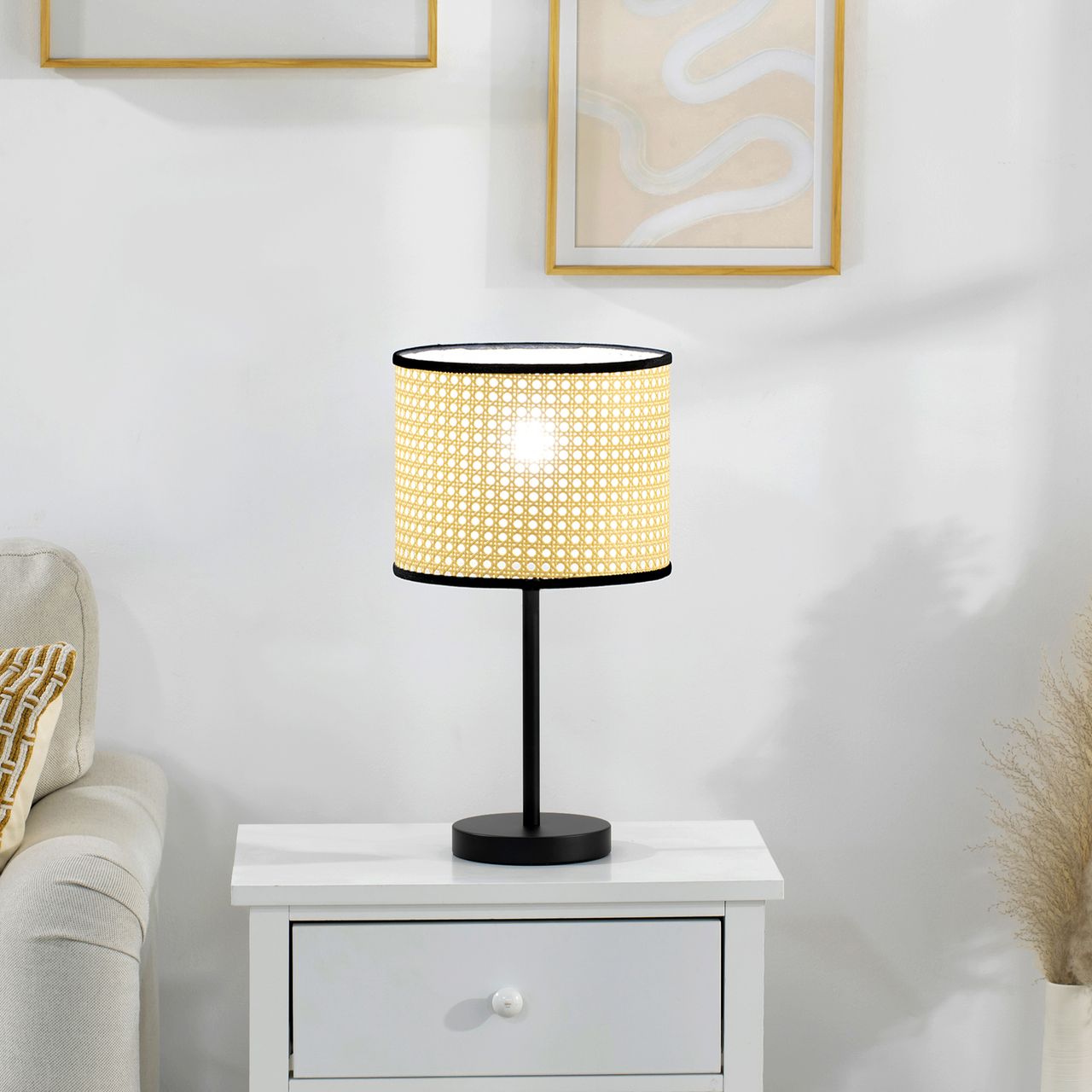 HOMCOM Tischleuchte 40 W Nachttischlampe mit Ratten-Lampenschirm, für Wohnzimmer