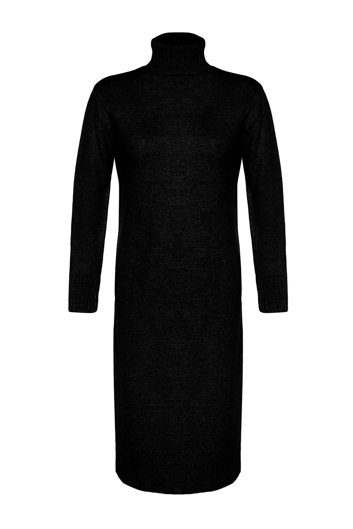 Trendyol Collection  Schwarzes, weit geschnittenes Midi-Strickkleid mit Rollkragen TWOAW24EL00034