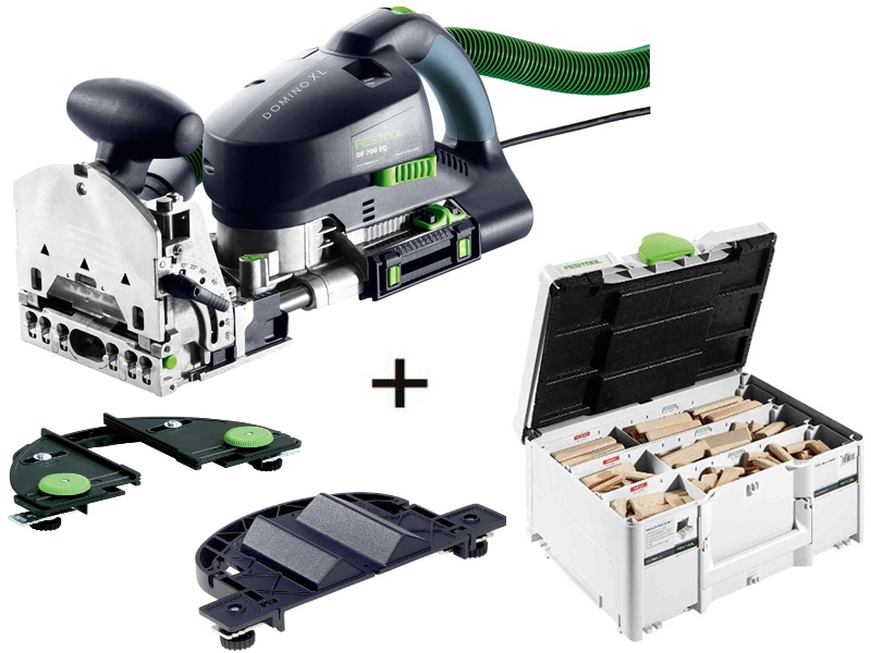 Festool DF700XL-Set1 Freză Domino DF700EQ-Plus+ Sistem de tăiere DOMINO DF700 XL cu sistem de tăiere asortat DS/XL + opritor de margine LA-DF + opritor rotund RA-DF