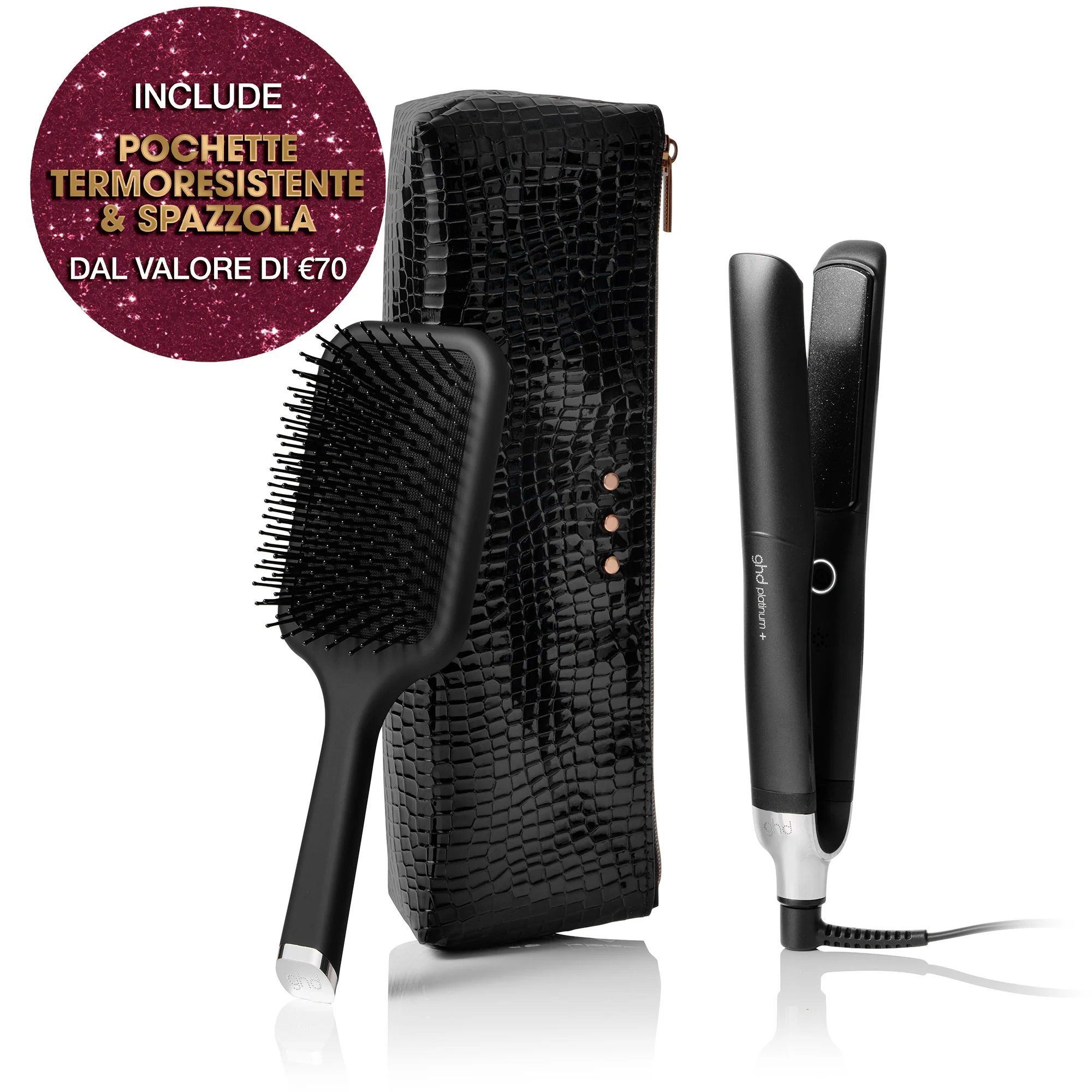 GHD Platinum+ Styler Geschenkset – Professioneller Haarglätter + Paddelbürste – Haar-Geschenksets, Haarglätter, Bürsten