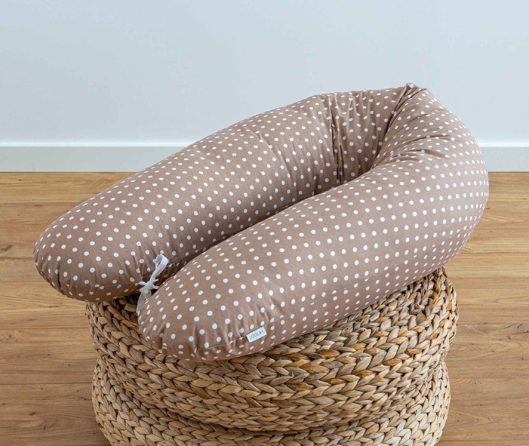 Loolay Seitenschläferkissen BRAUN Punkte Baumwolle Schwangerschaftskissen Seitenschläferkissen, MUSTER: BRAUN Punkte; WEICH Füllung + 100% BIO-Baumwolle Kissenbezug, XXL 170 cm Stillkissen + Bezug mit Reißverschluss! PREMIUM Geschenk, LOOLAY® - 100%