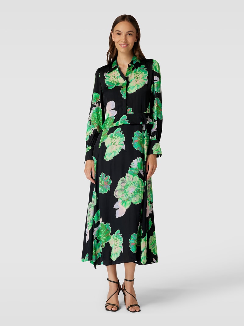 Maxikleid mit Allover-Muster in schwarz