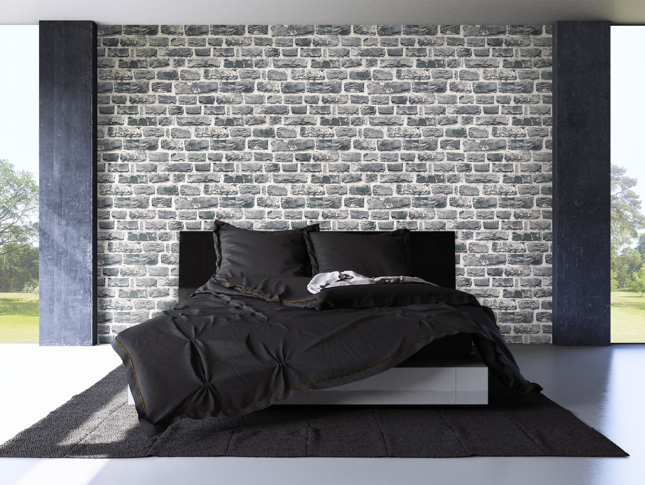 Newroom Vliestapete, Steintapete Anthrazit Ziegelstein Backstein Mauerwerk Klinker Tapete Steinoptik Wohnzimmer Schlafzimmer Flur, Tapete Steinoptik Wohnzimmer