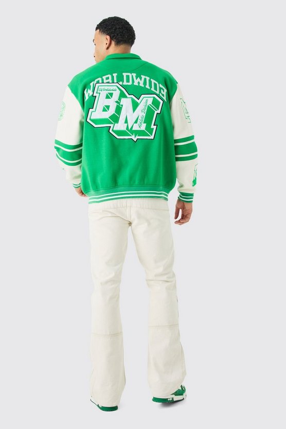 Bestickte Oversize Harrington Jersey-Bomberjacke