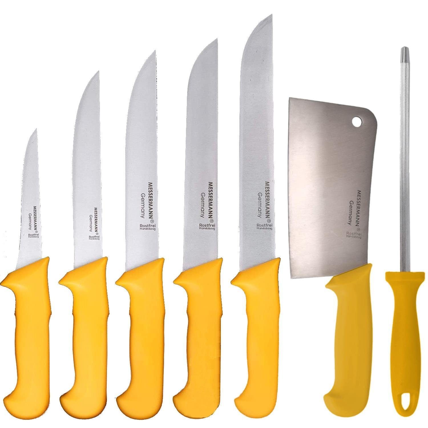 Messermann Germany Messer-Set Messer-Set Fleischmesser 7er Set aus Edelstahl mit Wetzstahl (7-tlg)