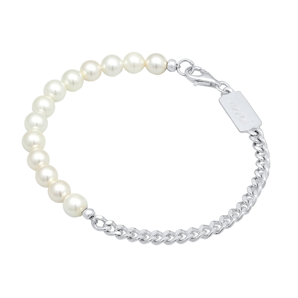 KUZZOI KUZZOI Bracelet Hommes tendance Massif avec perles de coquillage en argent sterli Bracelet