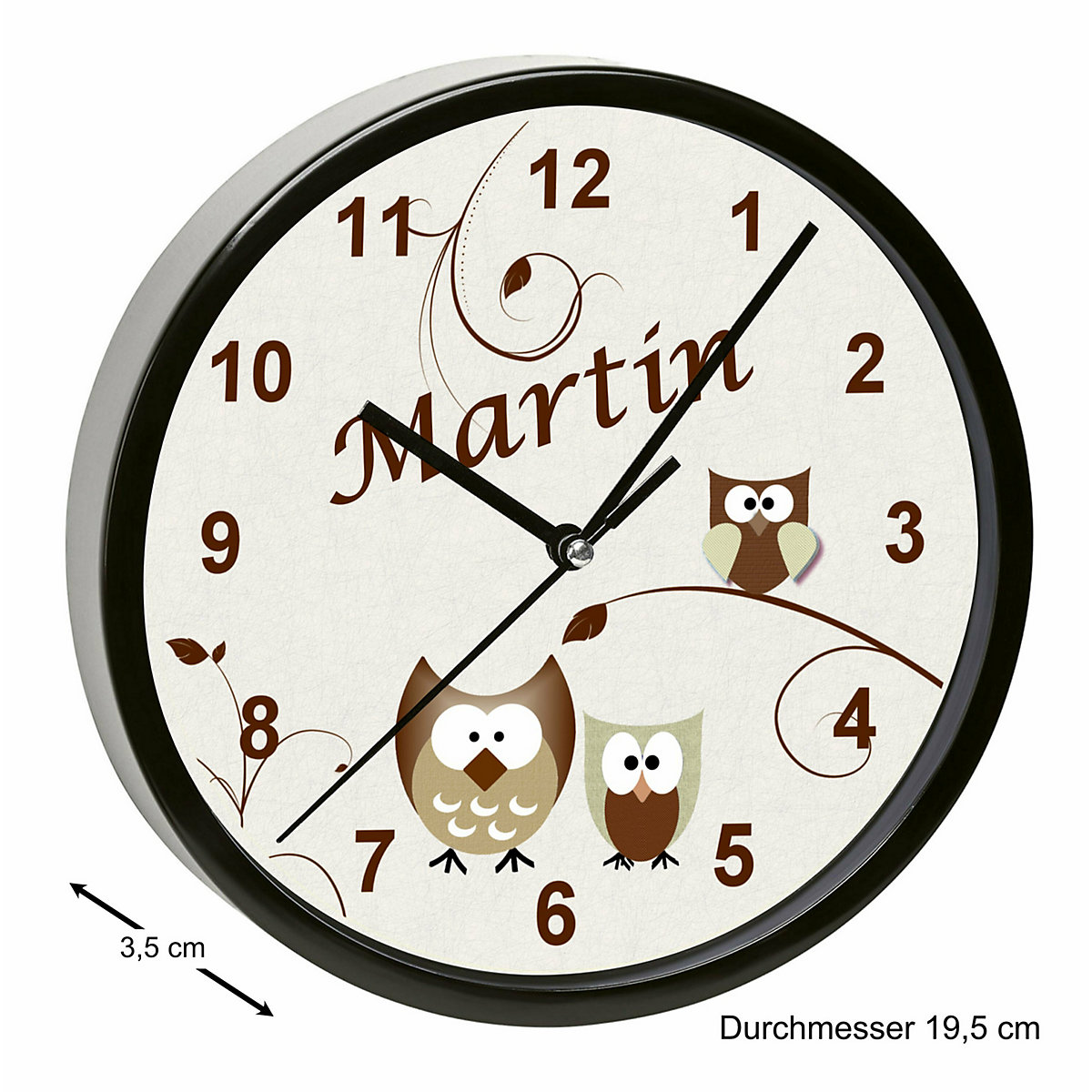 Kinder Wanduhr personalisiert mit Name Eule Beige