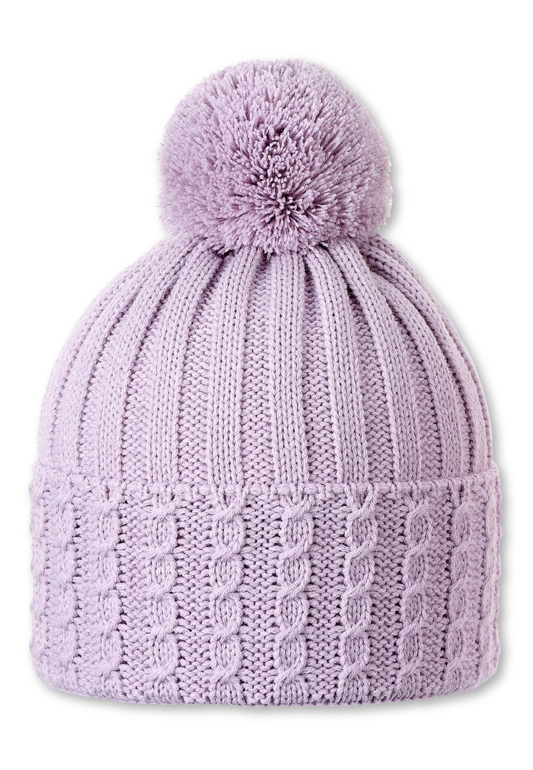 Bommelmütze mit Umschlag im Rippenmuster-Design