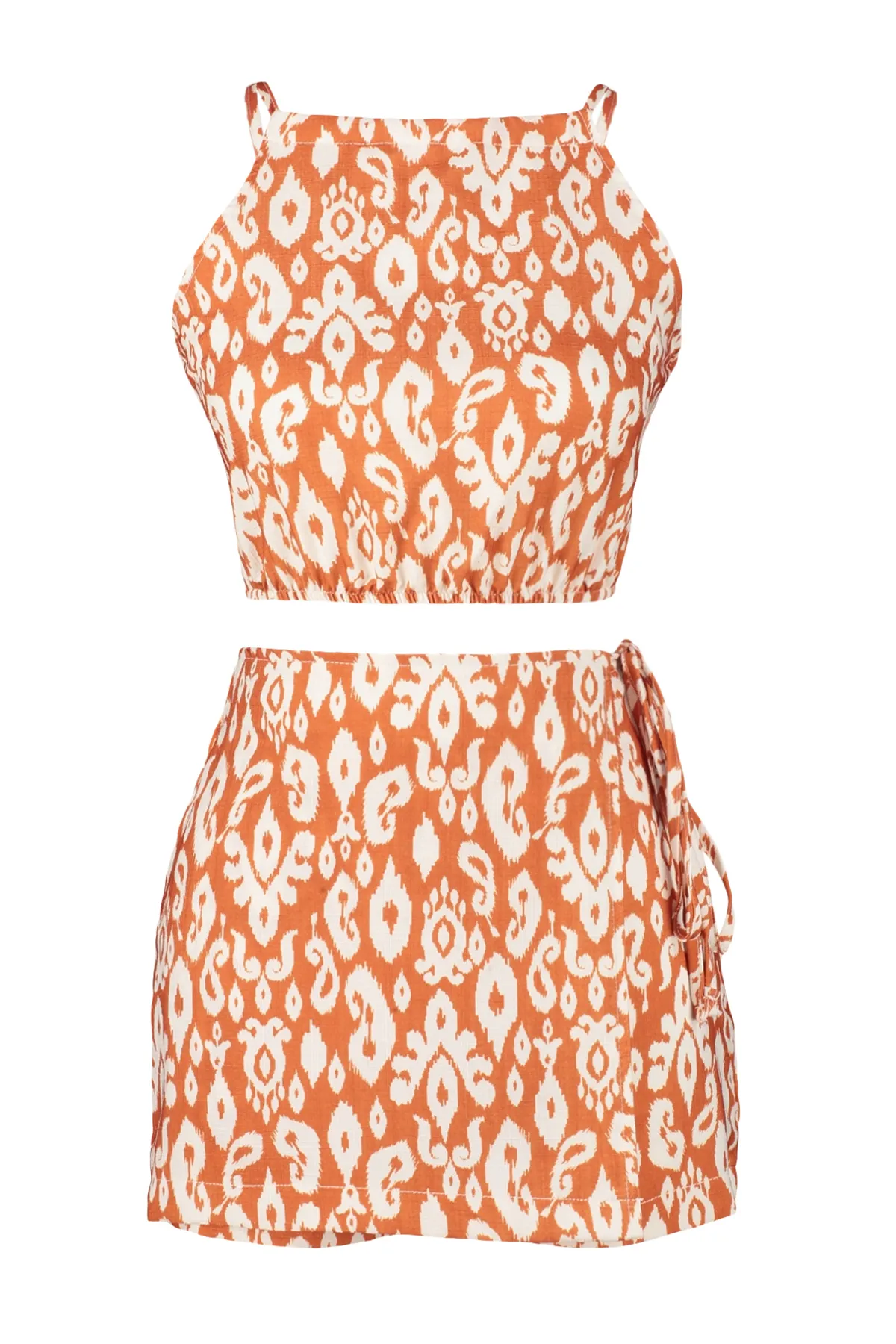 Trendyol Collection  Neckholder-Bluse und Mini-Shorts-Rock mit gemustertem gewebten Unterteil und Oberteil TWOSS22AU00005