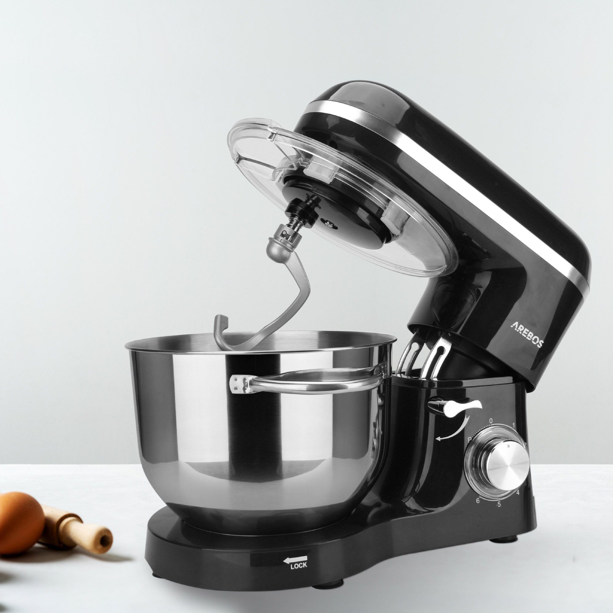 Arebos Küchenmaschine mit 6L, Edelstahl-Rührschüssel, 3 Farben, 1500 W