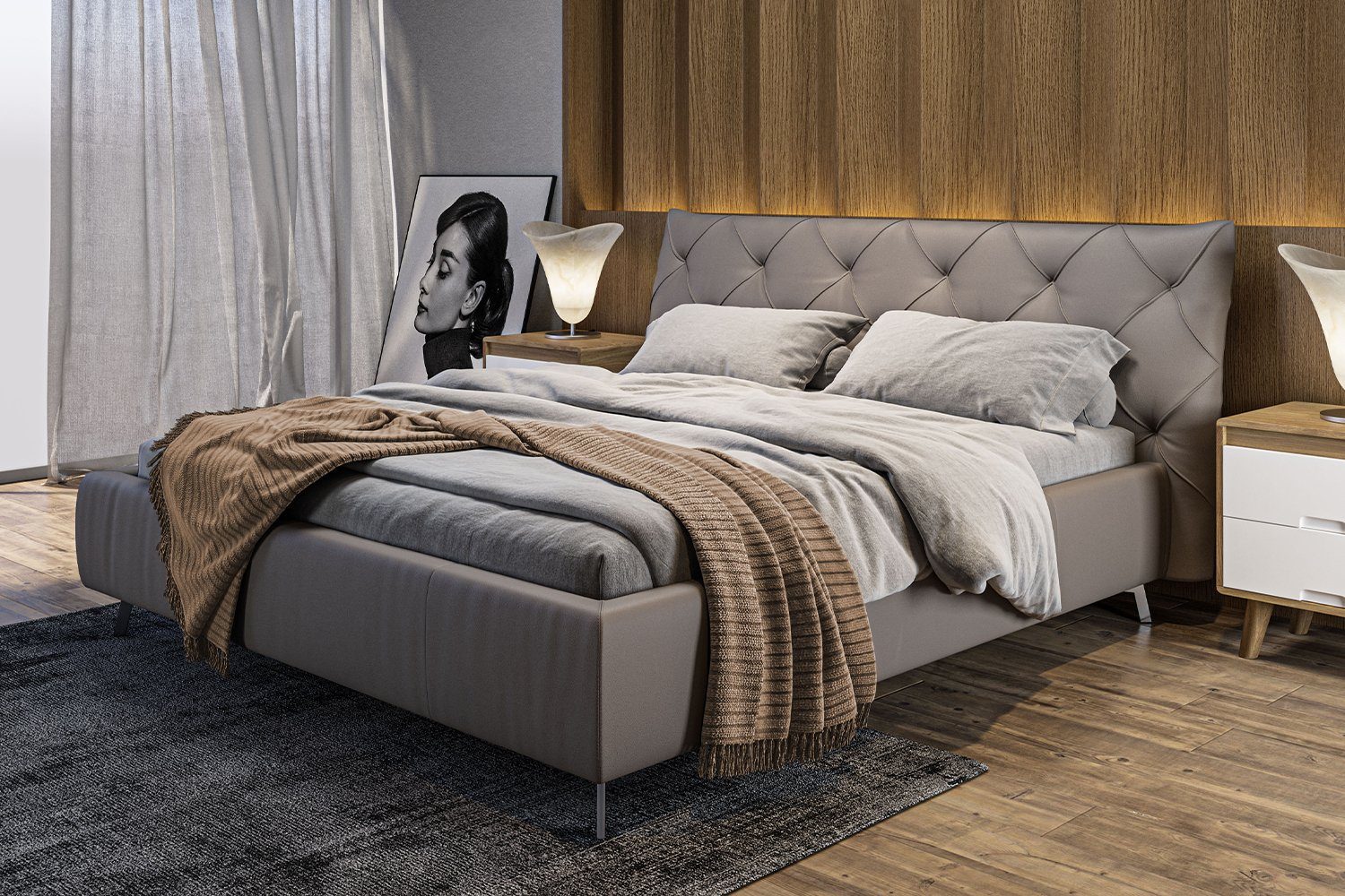 KAWOLA Polsterbett ANNY, Bett, Leder oder Velvet, versch. Größen und versch. Farben