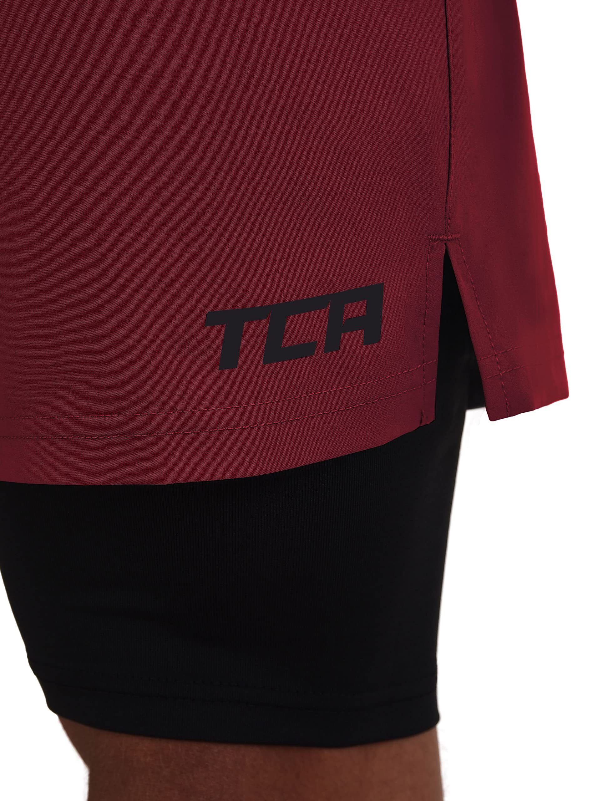 TCA Trainingsshorts TCA Herren 2-in-1 Laufhose mit Kompressionshose - Rot/Schwarz, XXL