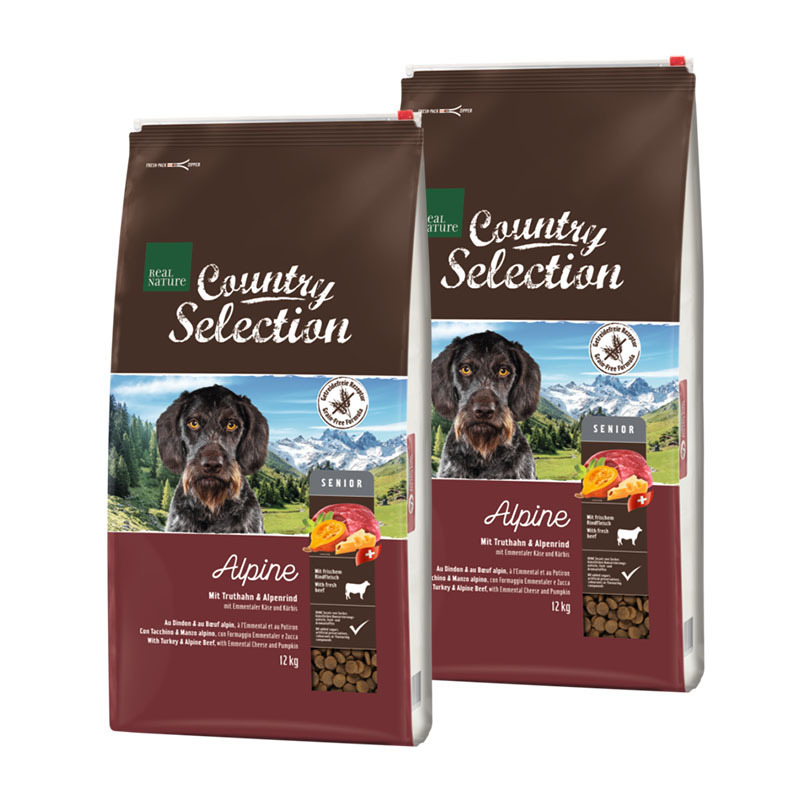 REAL NATURE Hundetrockenfutter REAL NATURE Country Selection Senior Alpine Truthahn & Alpenrind 2x12 kg