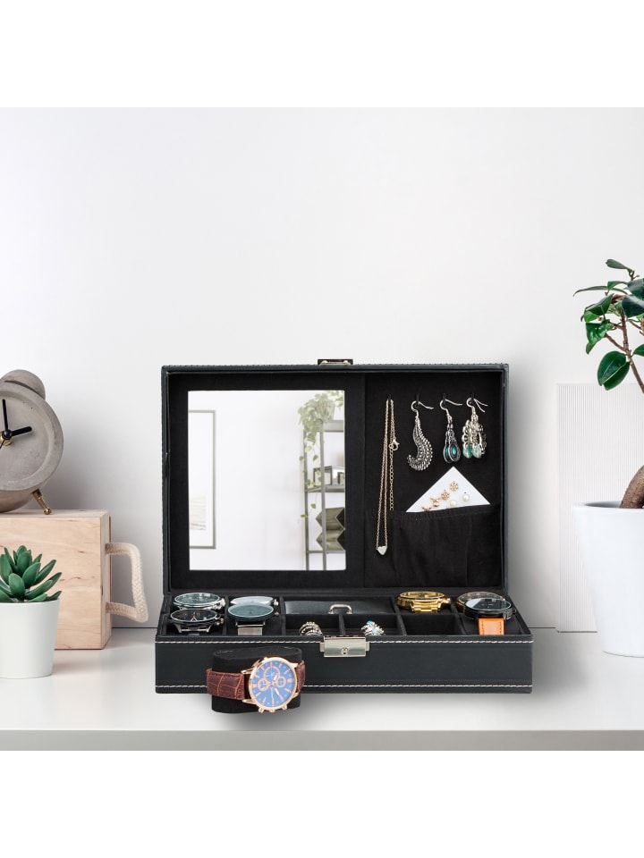 relaxdays Uhrenbox in Schwarz - (B)30 x (H)8 x (T)20,5 cm günstig kaufen onesize