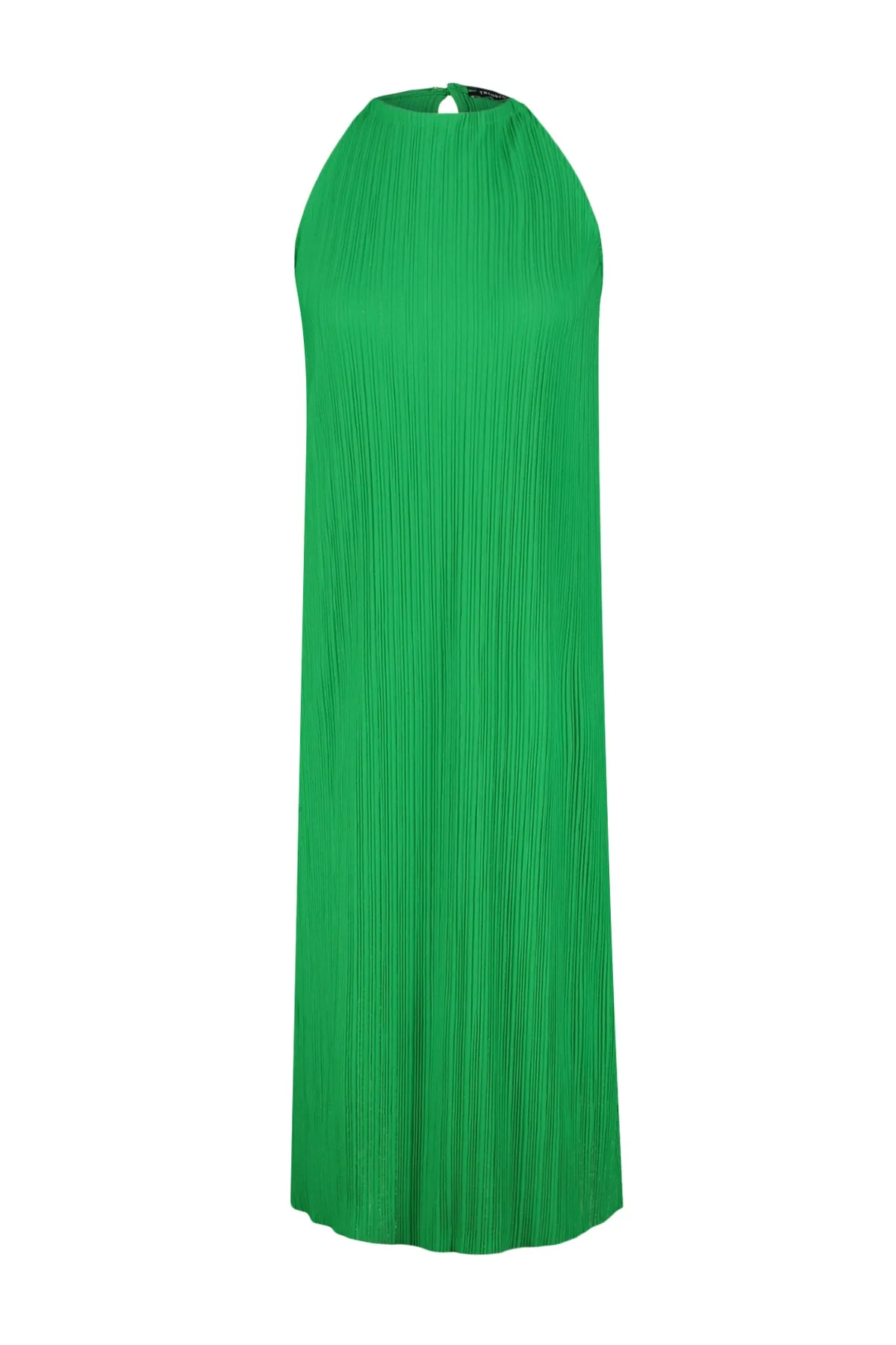 Trendyol Collection  Grünes Etuikleid/einfarbiges, ärmelloses Midi-Strickkleid mit Falten TWOSS23EL00752
