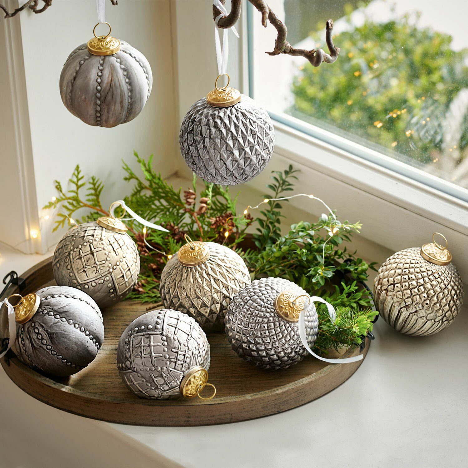 Mirabeau Christbaumschmuck Weihnachtsschmuck 8er Set Silverlake silber (8-tlg), Weihnachtsdekoration