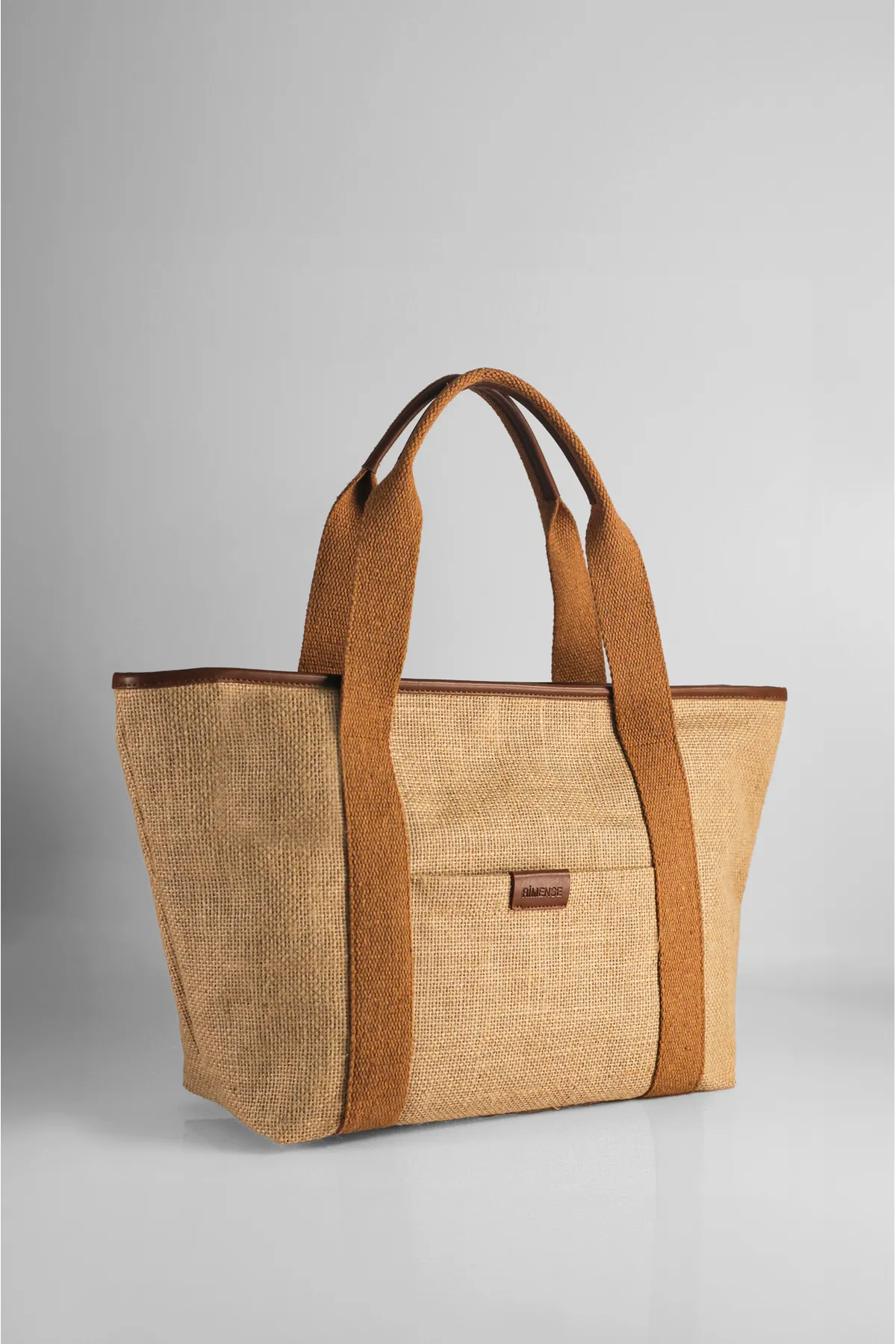 Rimense  Hand- und Schultertasche aus Strohjute in Hellbraun mit Säulenfutter