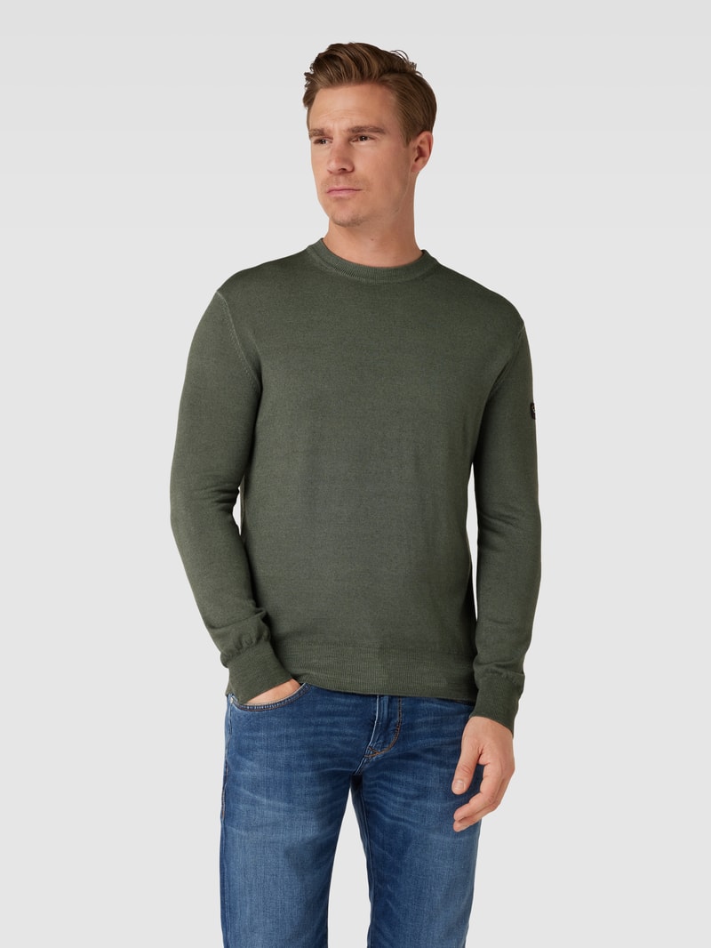 Sweatshirt aus Lanawolle mit Label-Patch in dunkelgrün