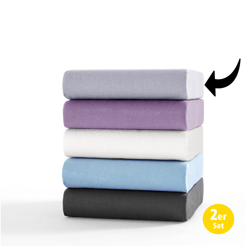 Dreamtex Jersey Spannbetttuch, Poly/Cotton, 180-200x200 cm, Silber, 2er Set
