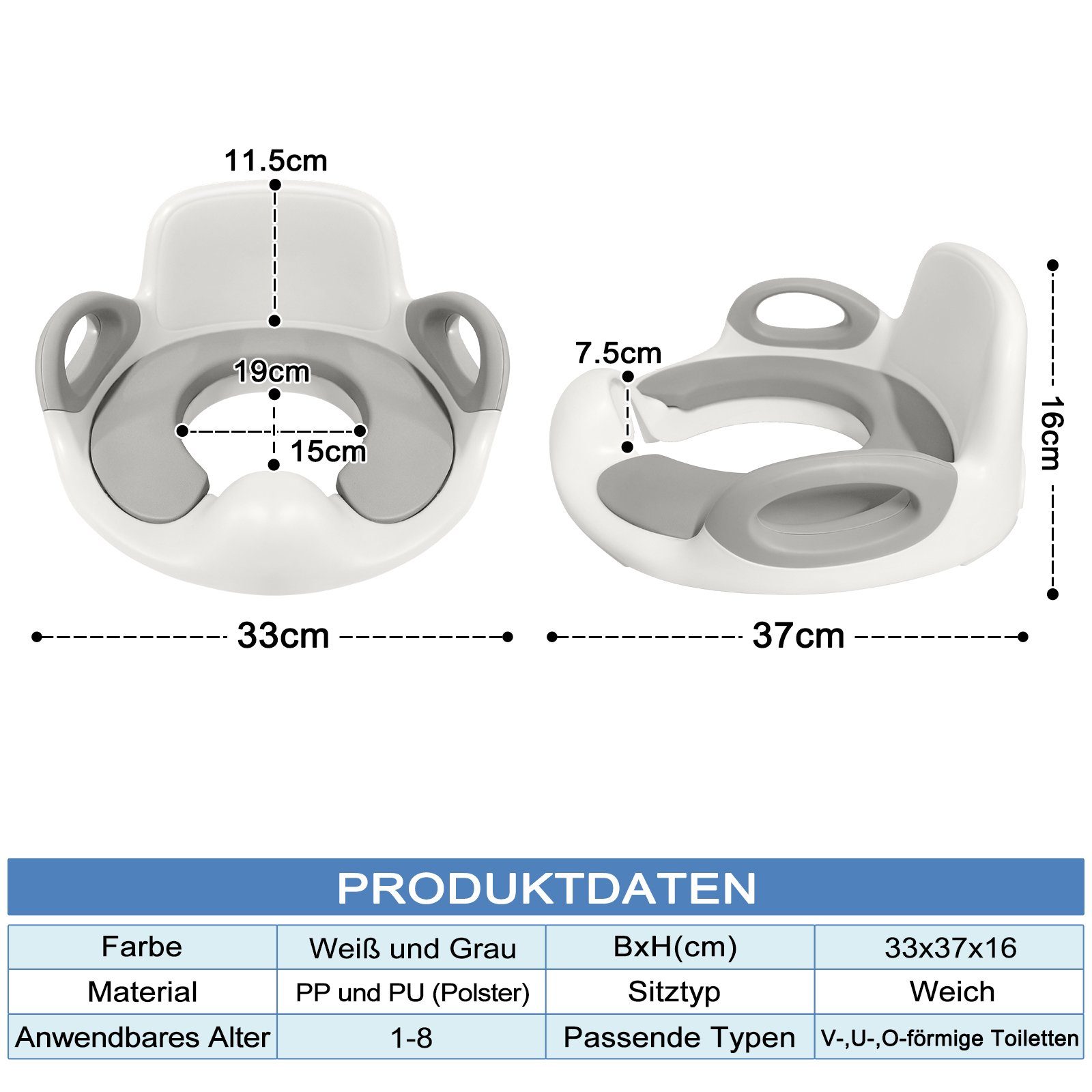 UISEBRT Kinder-WC-Sitz Toilettensitz WC Sitz, mit Spritzschutz, Griffe
