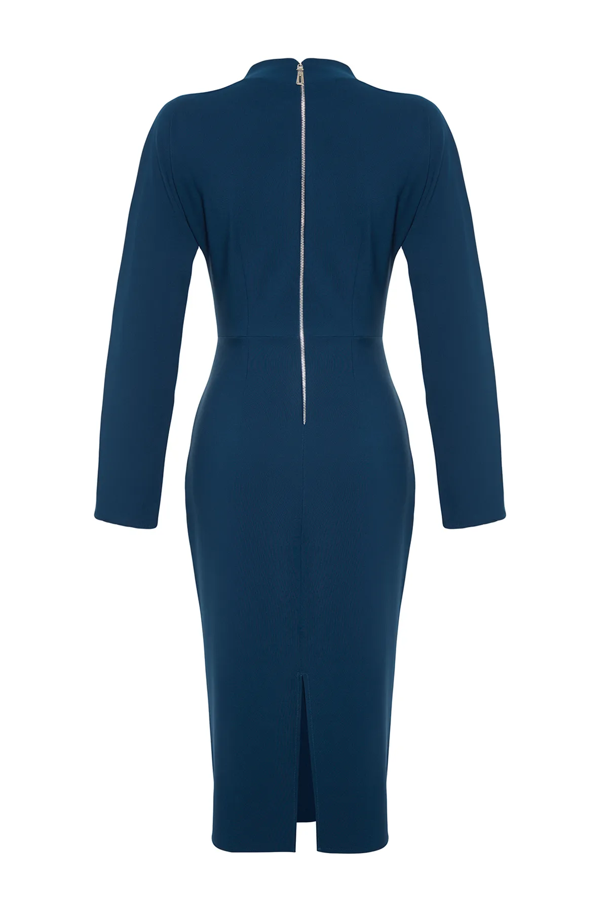 Trendyol Collection  Petrolblaues, gerade geschnittenes, detailliertes Webkleid mit Raffung TWOAW24EL00299