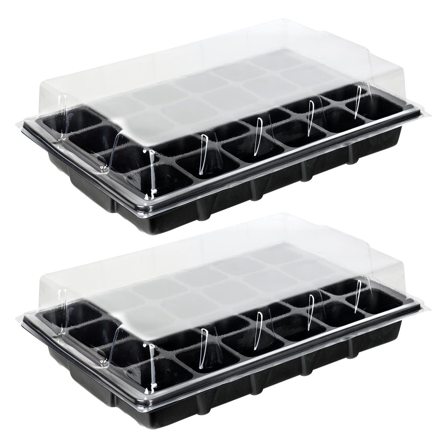 Schramm Frühbeet Schramm® 2 Stück Anzucht Set Gewächshaus Anzucht Schale Töpfe Zimmergewächshaus 38,5 x 24 x 7 cm für 48 Anzuchttöpfe Anzuchtset Mini-Gewächshaus schwarz