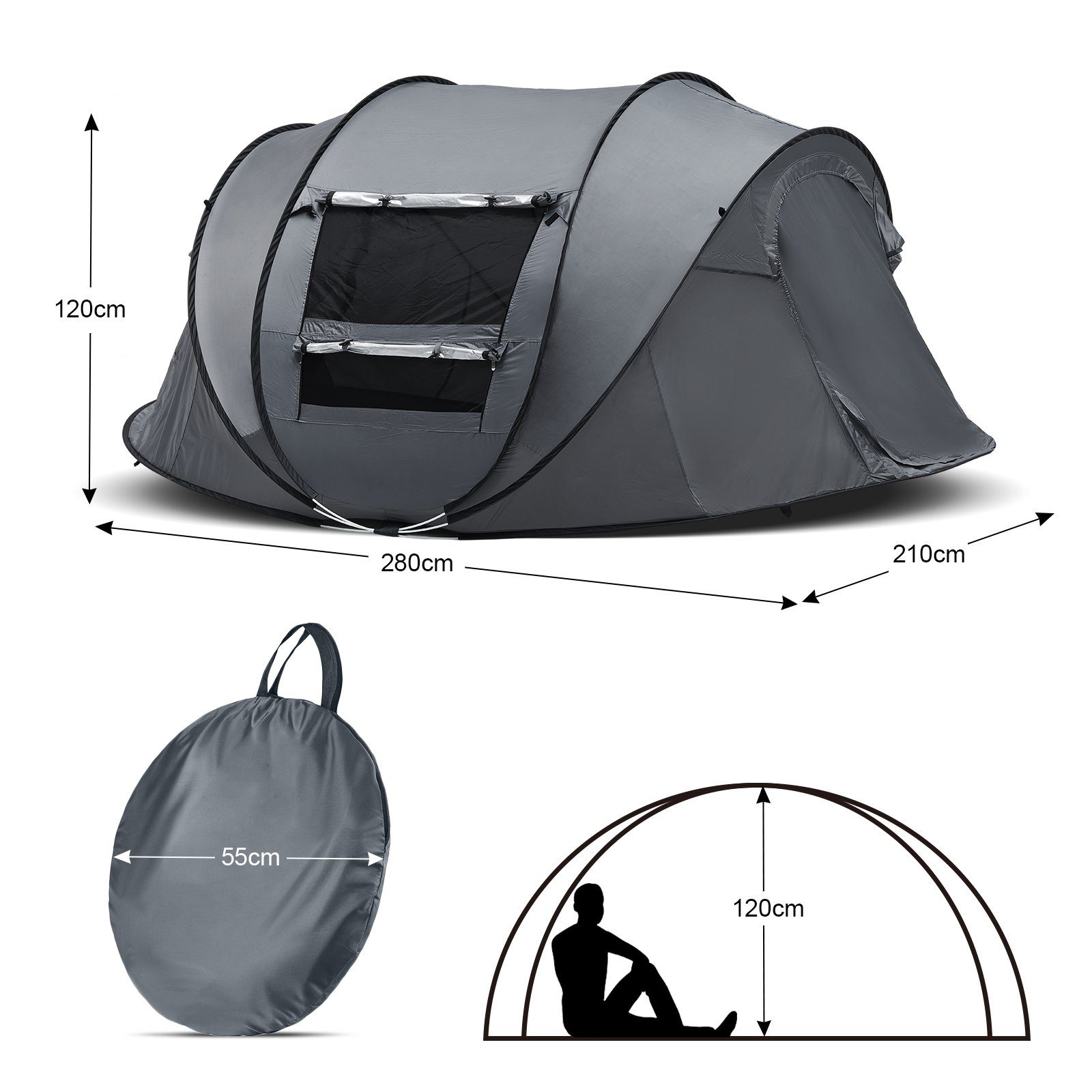LEMROE Kuppelzelt Wurfzelt Pop up Zelt, Personen: 3, UPF 50+ Wasserdicht