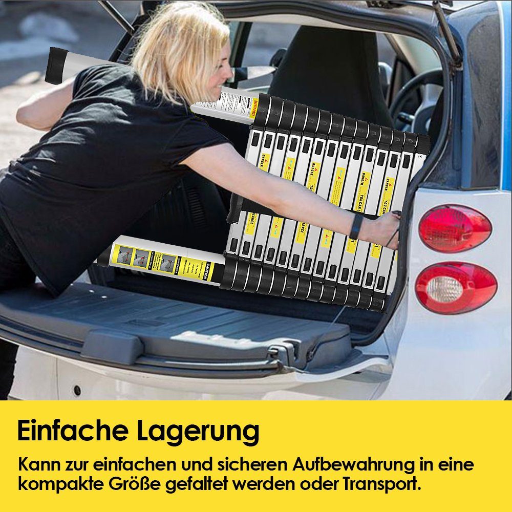 Gimisgu Teleskopleiter Teleskopleiter Alu 3.8m Ausziehleiter Silber Anlegeleiter