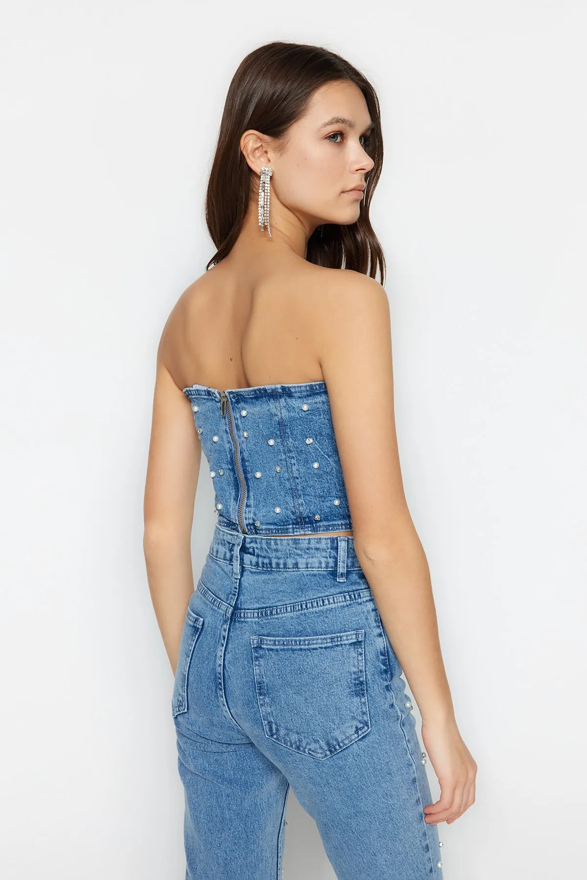 Trendyol Collection  Blue Pearl Denim-Bustier in limitierter Auflage TWOSS23BS00018