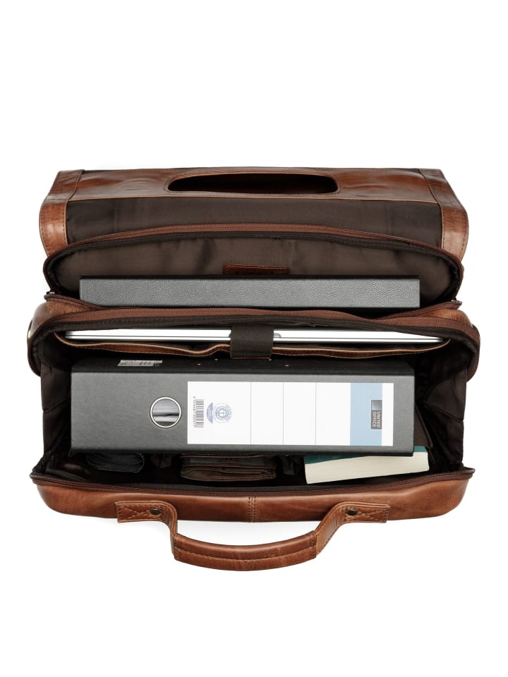 SID & VAIN Leder-Aktentasche echt Leder Aktentasche 15 Zoll Laptop Fach braun in braun günstig kaufen onesize