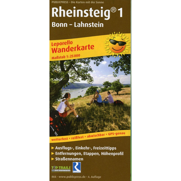 Wanderkarte Rheinsteig 1, Bonn - Lahnstein 1 : 25 000 - Wanderkarte