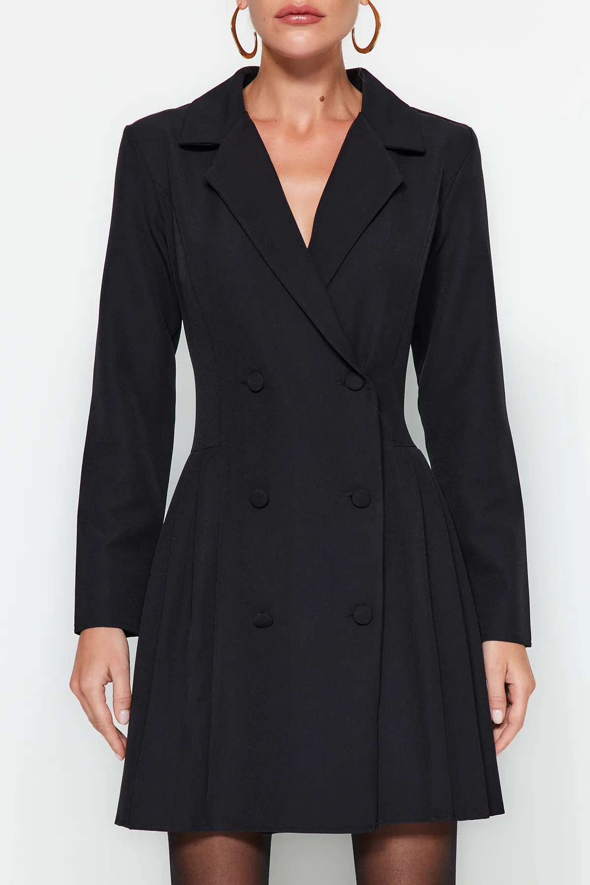 Trendyol Collection  Schwarzes plissiertes Mini-Jackenkleid aus Webstoff TWOAW24EL00295