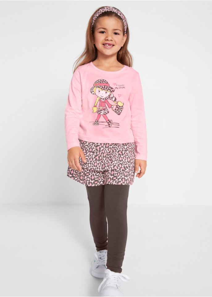 Mädchen Shirt + Rock + Leggings + Haarband (4-tlg.Set)