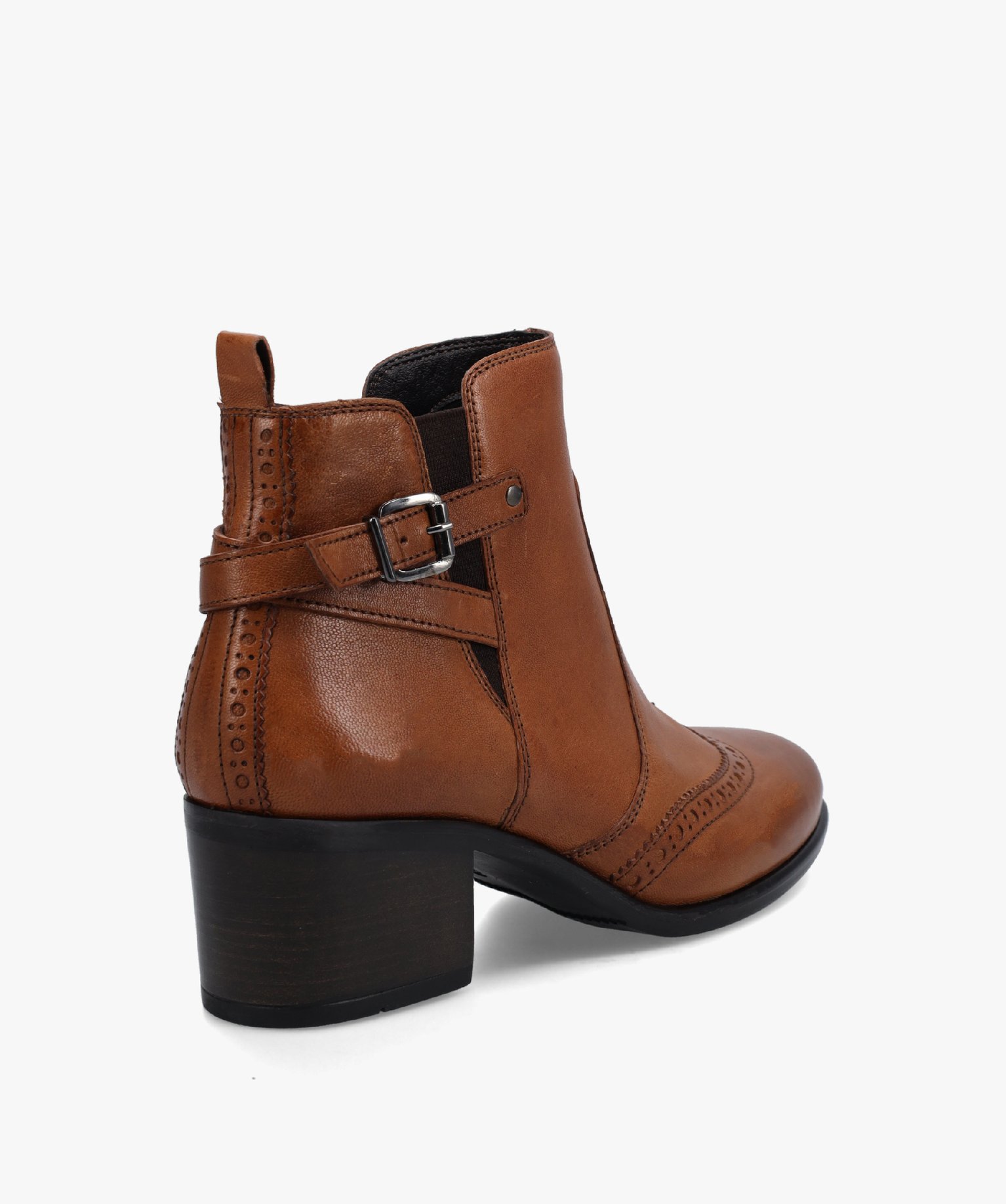Boots femme à talon dessus cuir et bout golf camel | GEMO