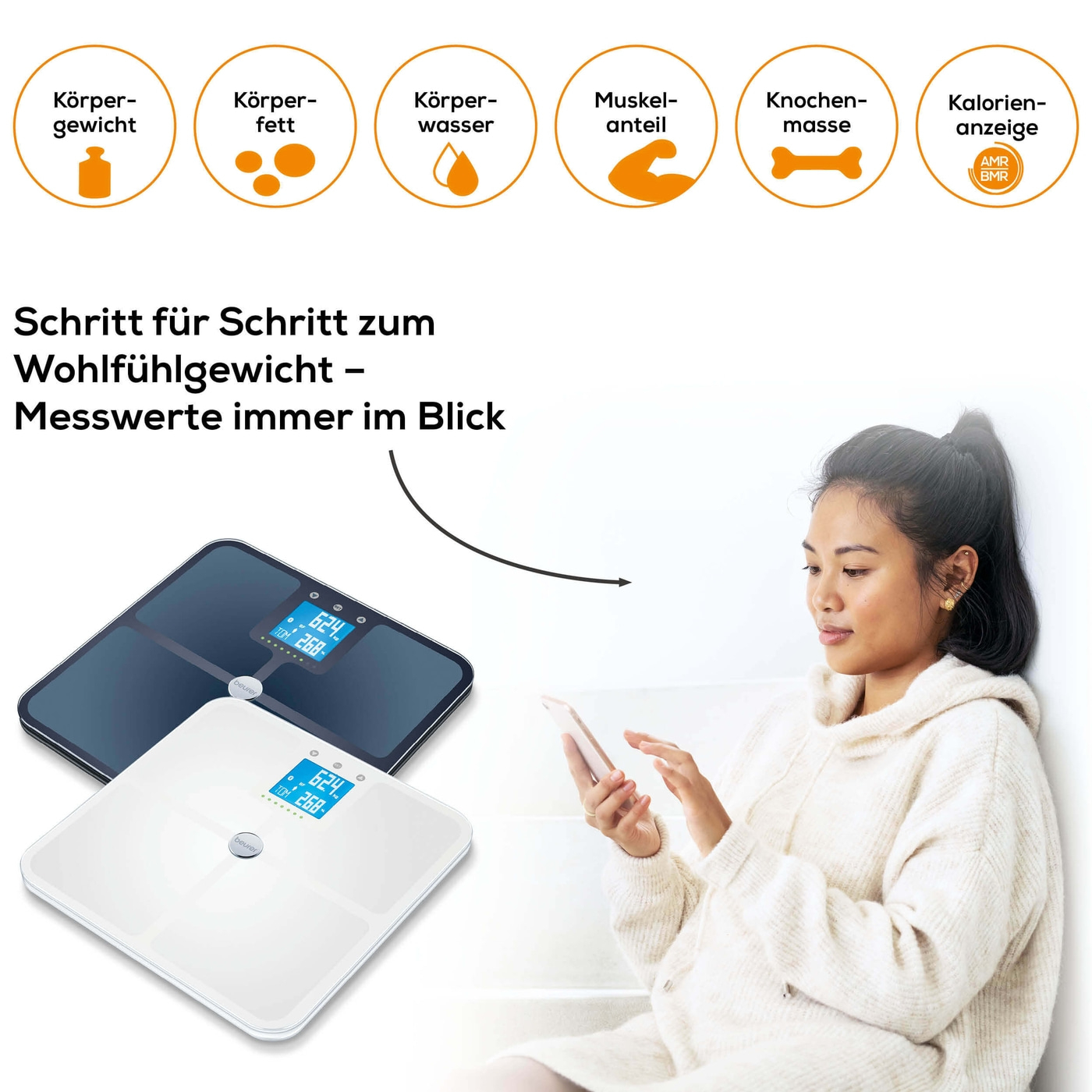 Beurer Diagnosewaage BF 950 Black-Körperanalysewaage mit Schwangerschaftsmodus & App-Anbindung - bis 180 kg