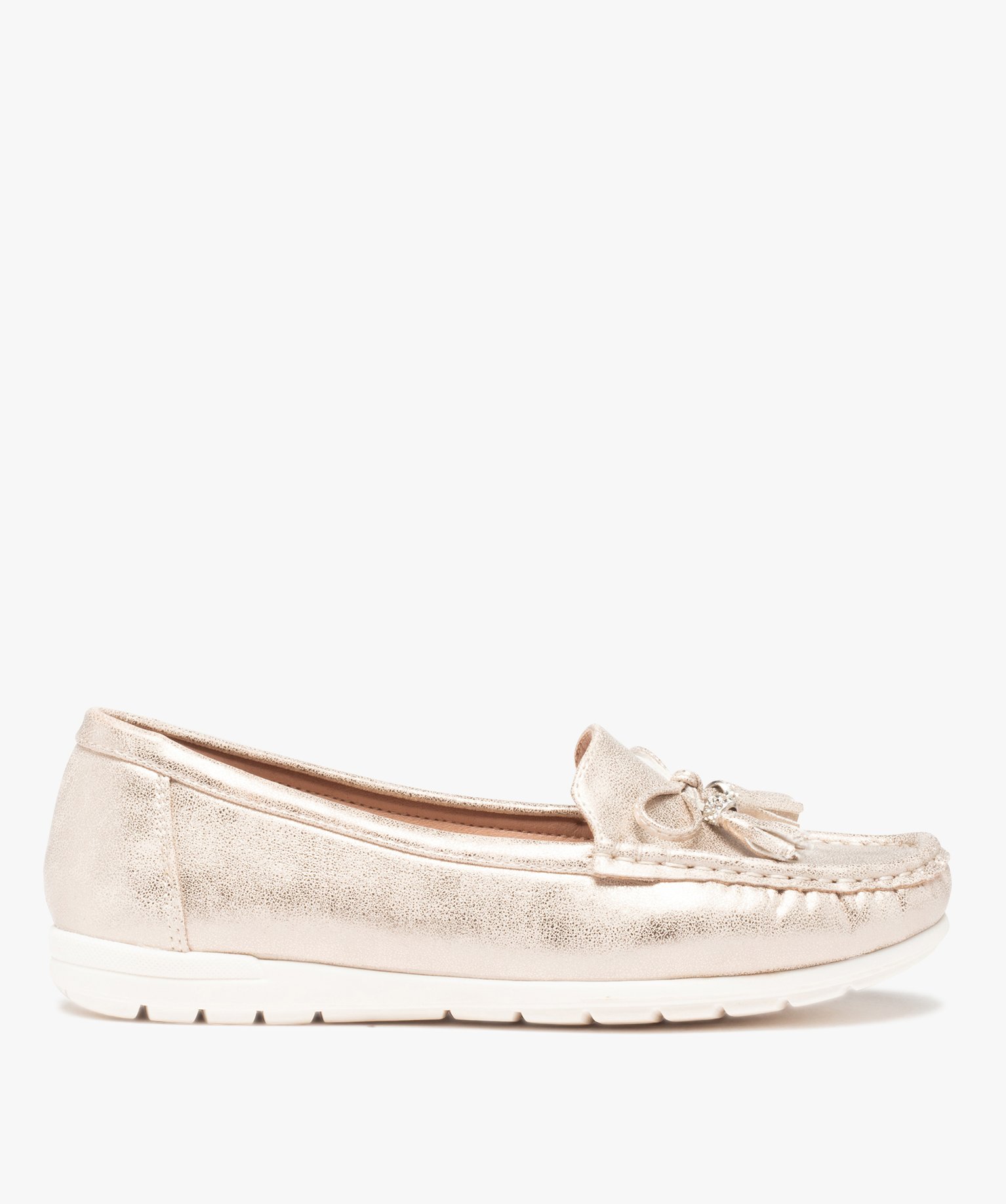 Mocassins femme dessus souple et uni à détails strass or | GEMO