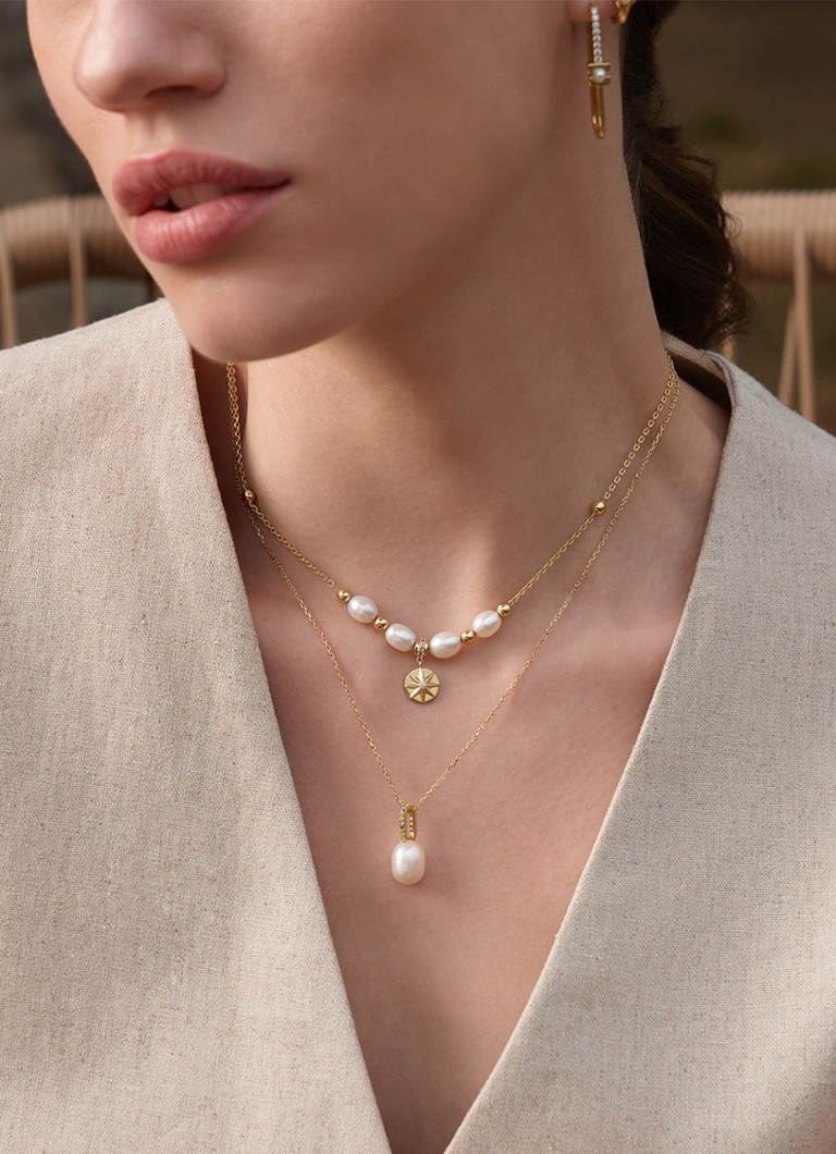 Ania Haie Gemstone Pearl Drop necklace M with zirconia