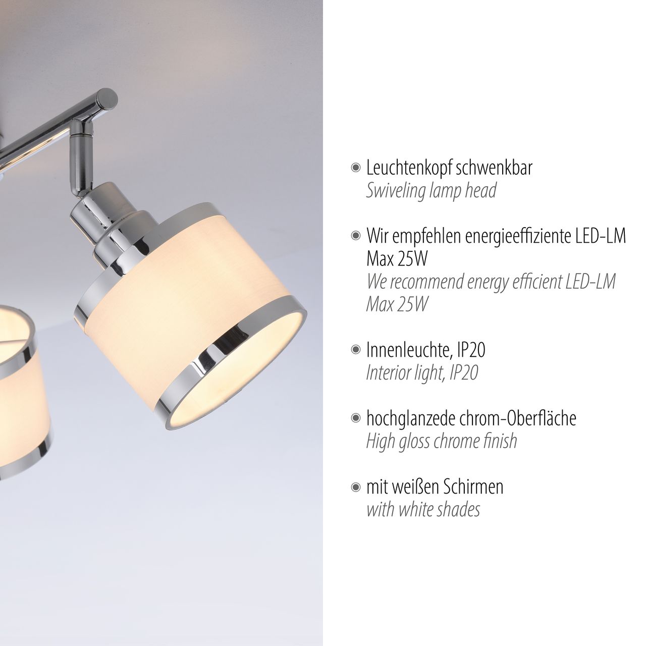 JUST LIGHT LeuchtenDirekt Deckenleuchte ACCOR,  3xE14 max. 25 W, Innenleuchte, IP20, dreh- und schwenkbar