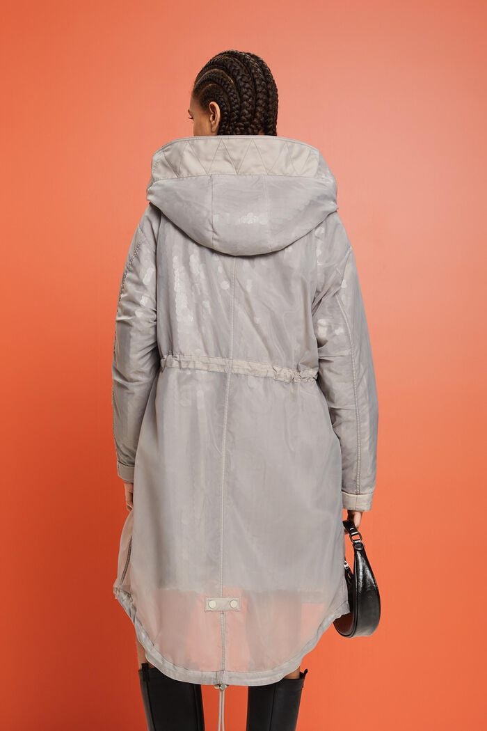 Halbtransparenter Kapuzen-Parka mit Pailletten
