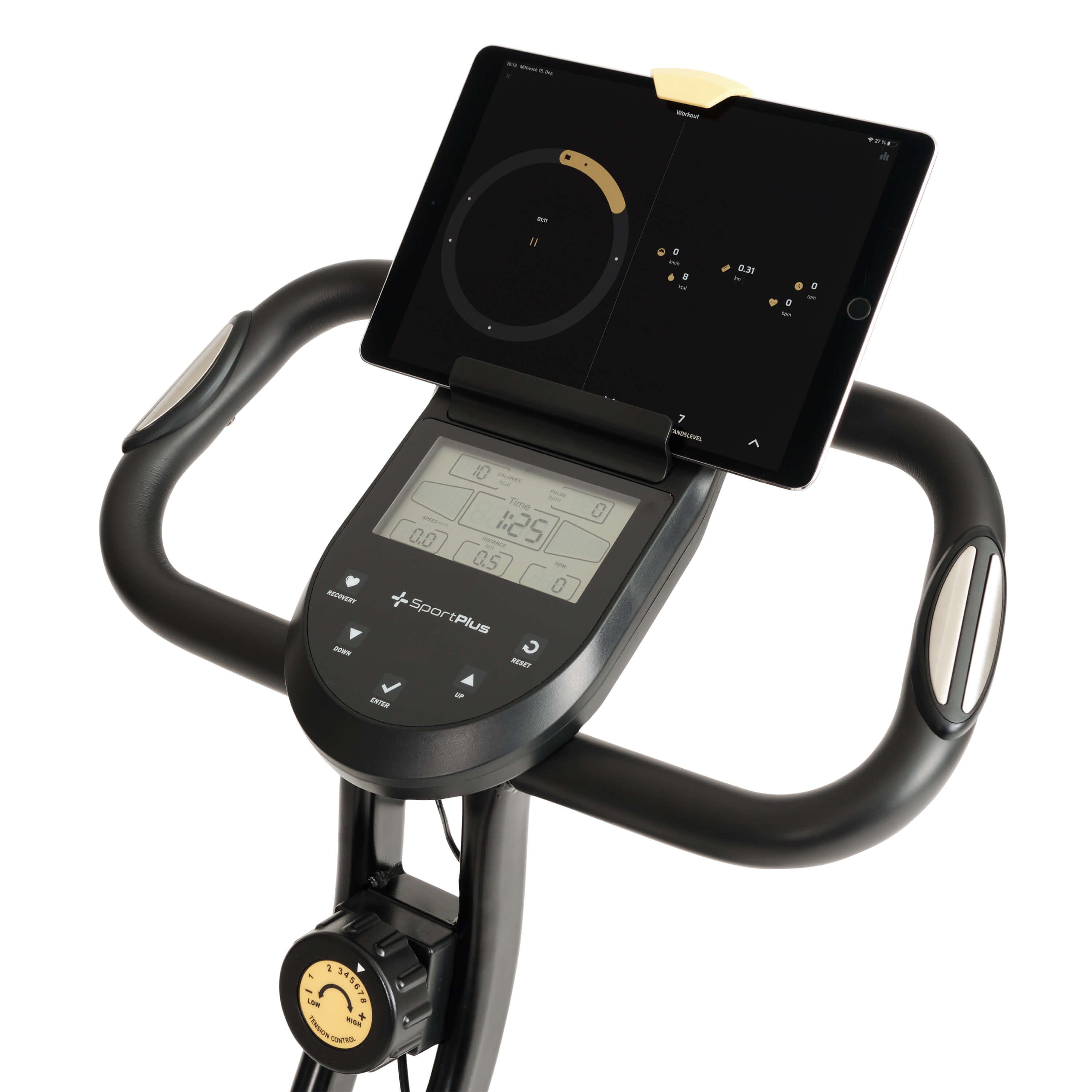 SportPlus Heimtrainer SP-HT-1300-B-iE, Heimtrainer, X-Bike, klappbar für Zuhause, Rückenlehne, 8 Stufen