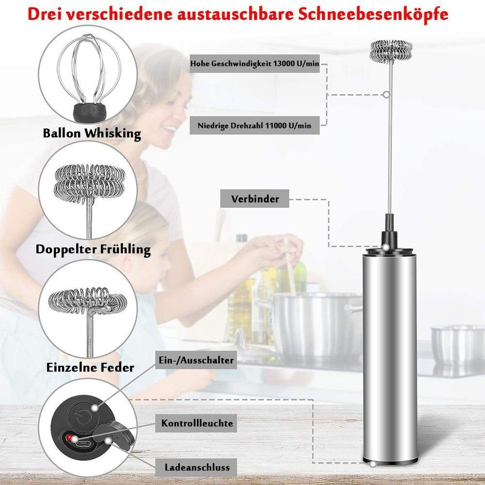 Gontence Milchaufschäumer Handheld Kaffeeaufschäumer USB Wiederaufladbare Schaummaschine, Bubbler Schneebesen für Latte Cappuccino Heiße Schokolade (USB)
