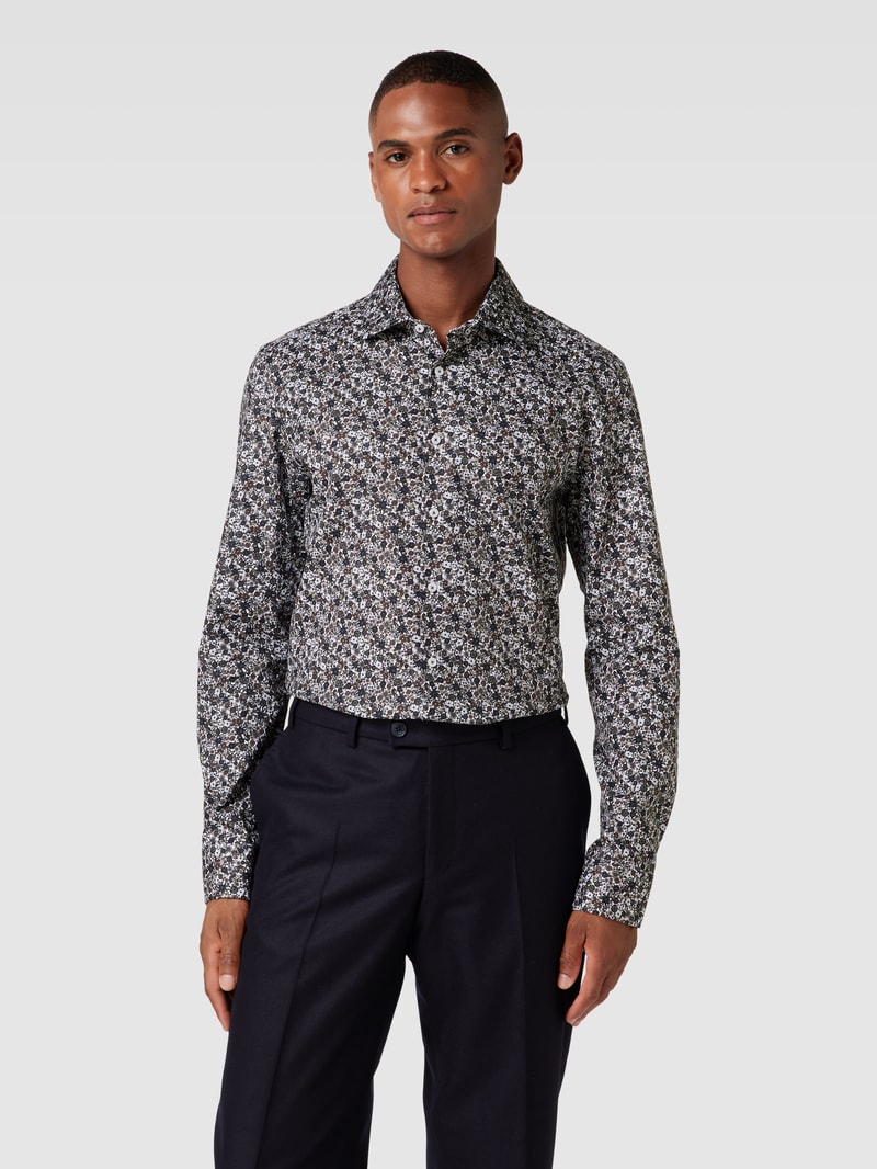 Slim Fit Business-Hemd mit floralem Muster in olivgrün