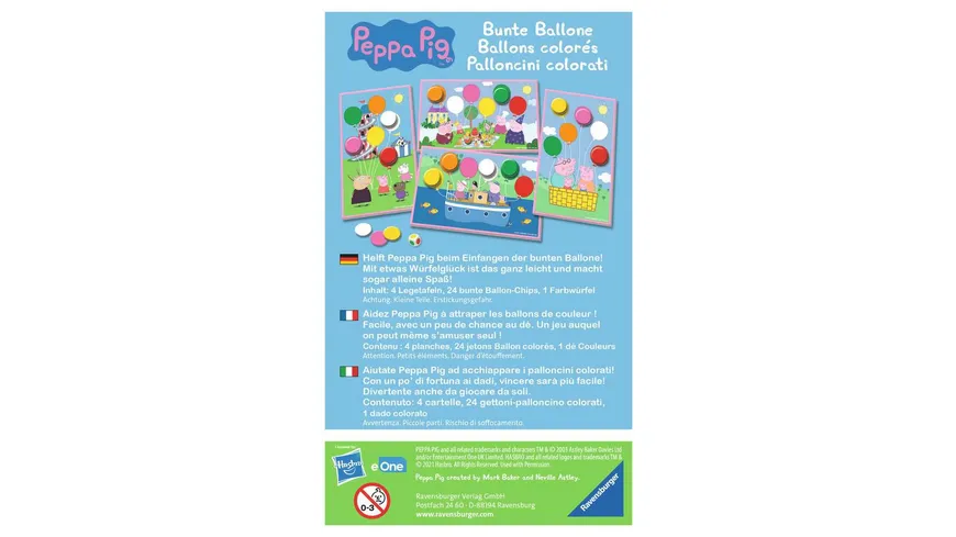 Ravensburger Spiel - Peppa Pig Bunte Ballone – Lustiges Farbwürfelspiel für Kinder ab 3 Jahren
