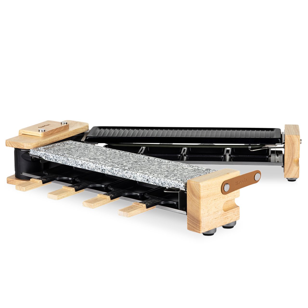 H.Koenig WOD360/Raclette-Gerät für 8 Personen/ Stein Granit und Naturholz