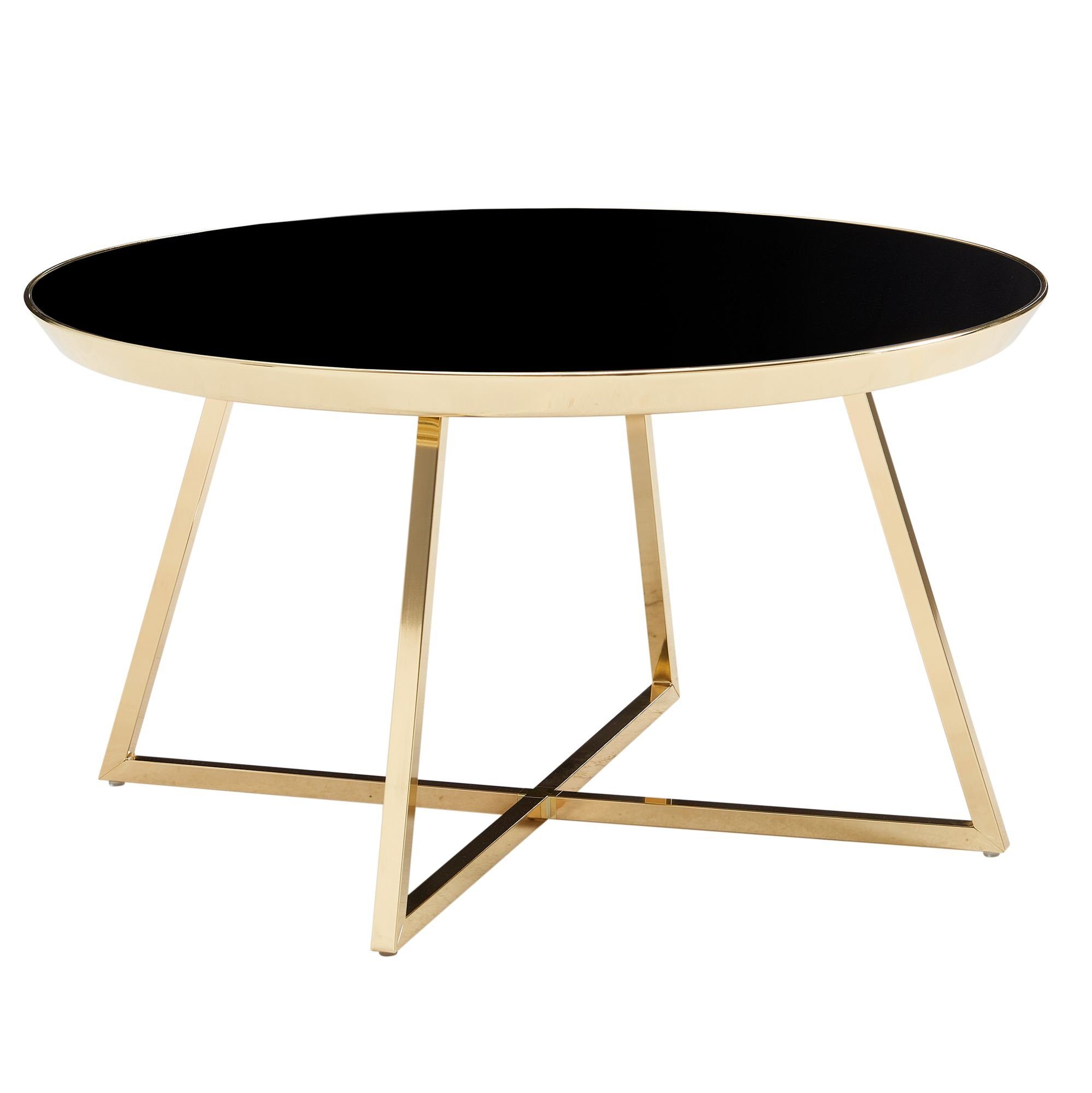FINEBUY Couchtisch FB36846 (76x76x41cm Glas Sofatisch Rund Schwarz Verspiegelt), Wohnzimmertisch Kaffeetisch mit Metall-Gestell