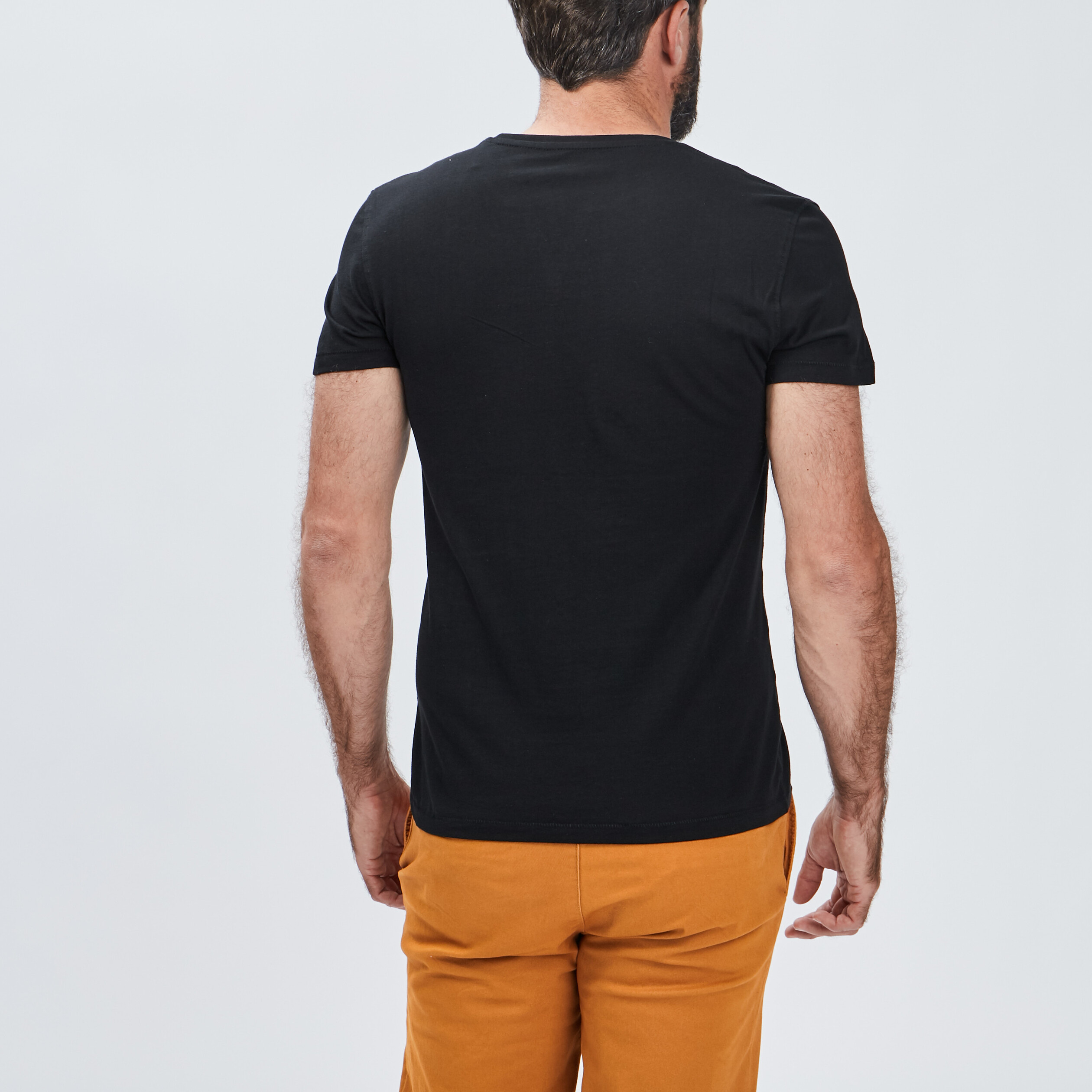 T-shirt manches courtes col tunisien noir homme | La Halle
