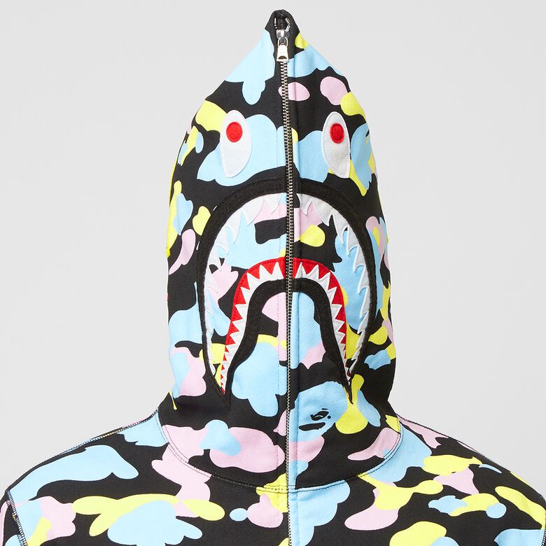 A Bathing Ape New Multi Camo 2nd Shark Full Zip Hooide M Black