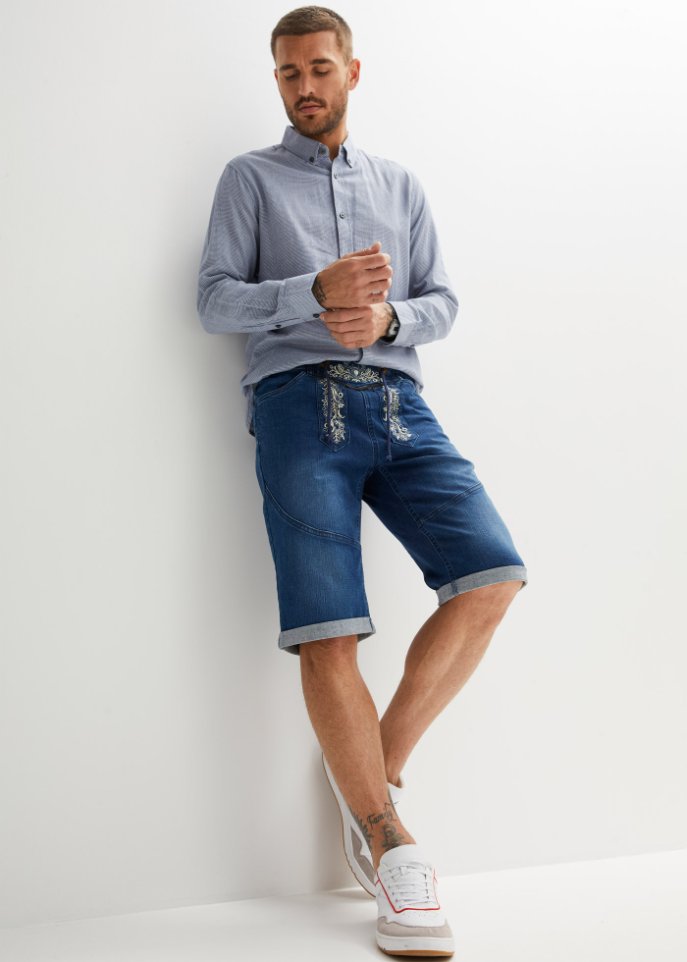 Stretch-Jeans-Bermuda mit Stickerei, Regular Fit
