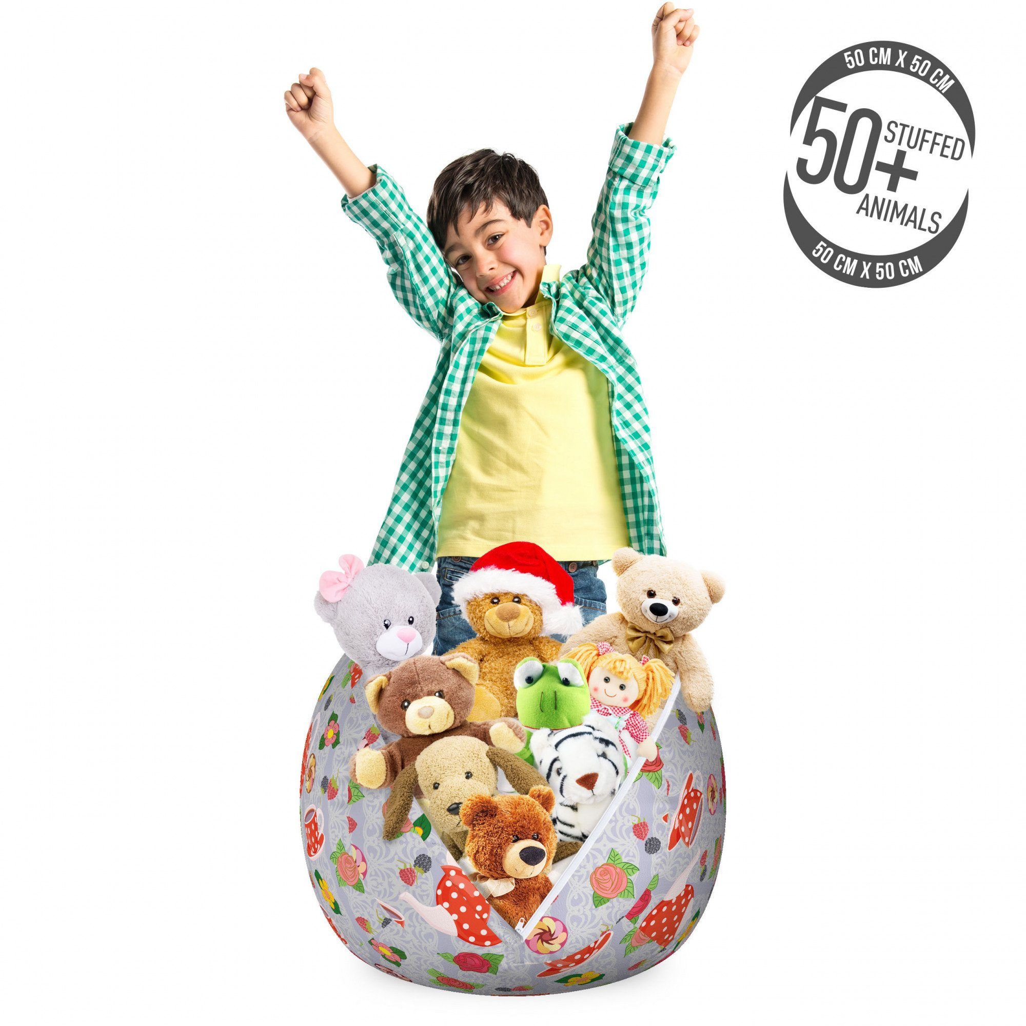 Abakuhaus Spielzeugtruhe Gefüllter Tier Organizer Waschbare Tasche für Kinder, Bunt Cartoon Teetöpfe Roses